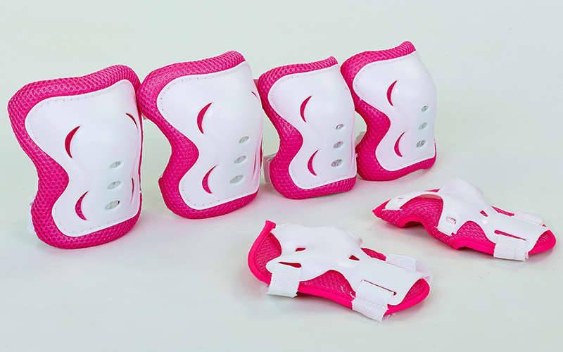 Захист дитяча наколінники, налокітники, рукавички (р-р S-M-3-12р, рожево-білий)