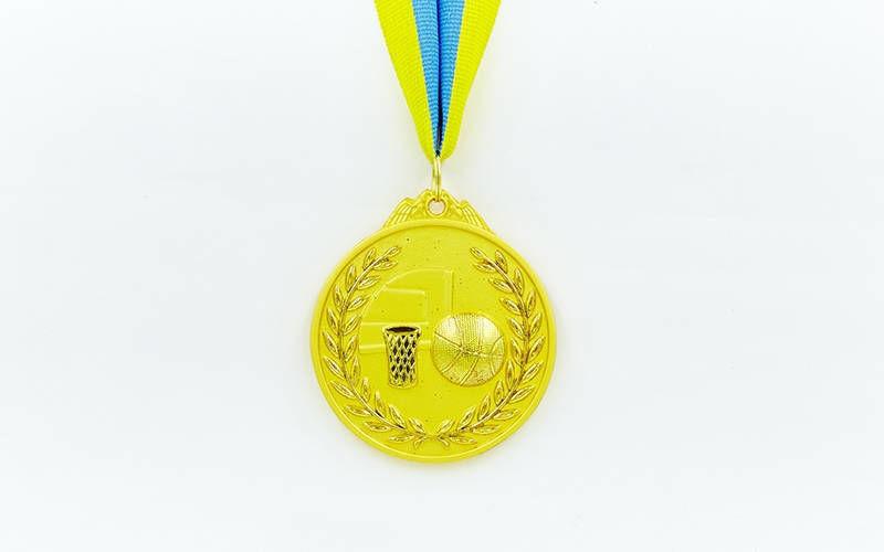 Медаль спортивна двоколірна з стрічкою Баскетбол (діаметр 6,5 см)
