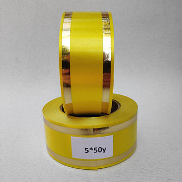 Стрічка ритуальна, колір жовтий, ЗОЛОТО Ширина-5см. Довжина – 50м.