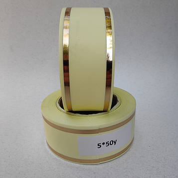 Стрічка ритуальна, колір кремовий, ЗОЛОТО Ширина-5см. Довжина – 50м.