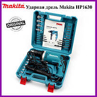 Ударний дриль Makita HP1630 (710 Вт, 0-3200 об./хв.) з набором свердел, біт, каміння. Ударний дриль Макіта