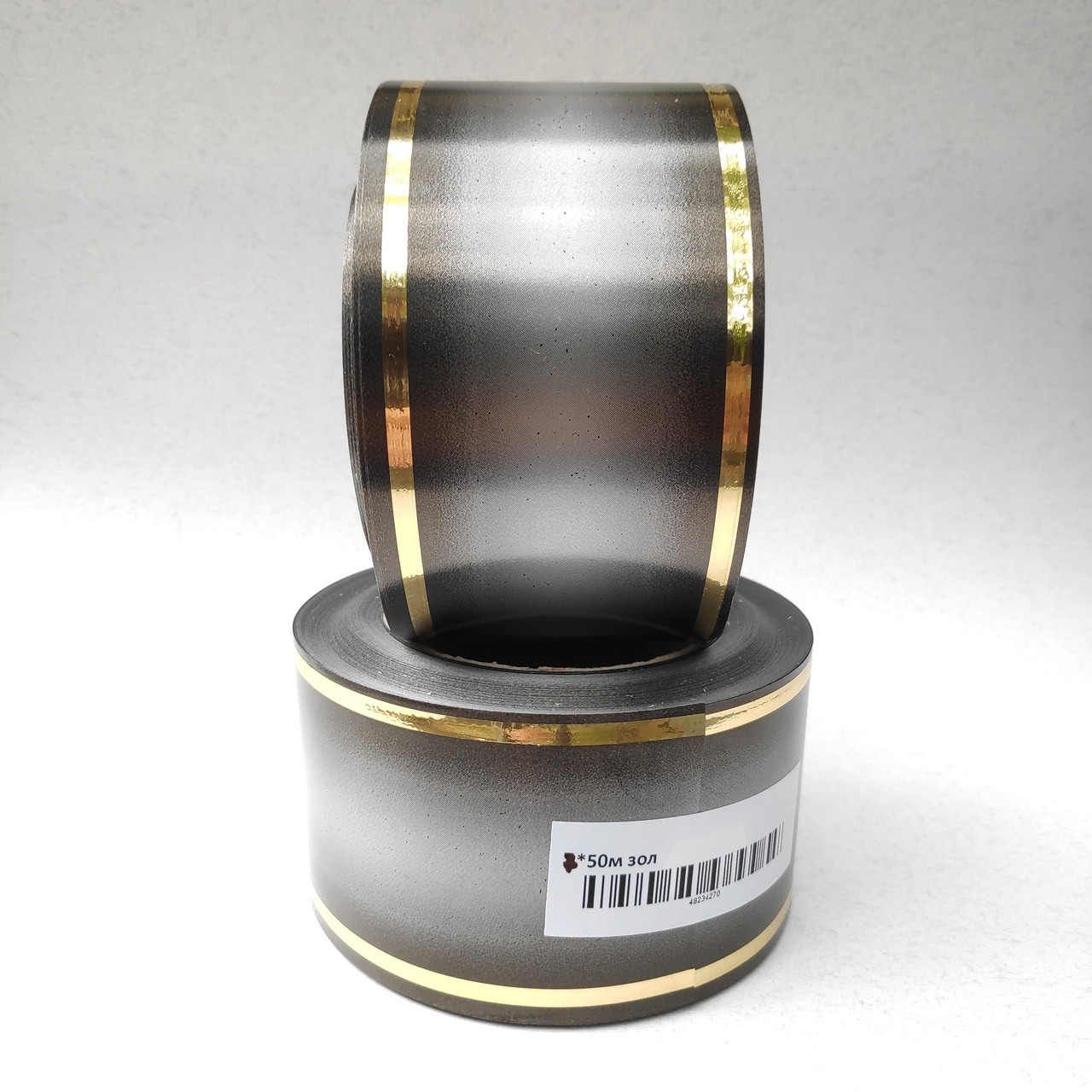 Стрічка ритуальна 3D металік, колір сірий ЗОЛОТО - 7см