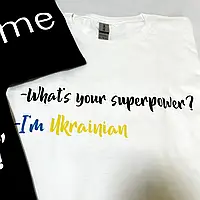 Патриотическая футболка What your superpower? размер M/L белая