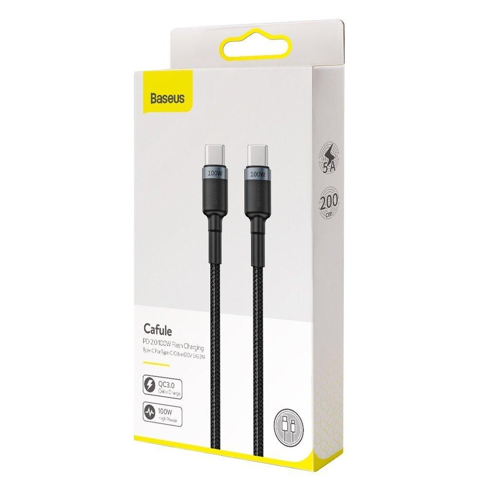 Кабель Baseus Cafule Flash Charging Type-c to Type-C cable 20V 100W 5A 2M Gray/Black Чорний (CATKLF-ALG1), фото 1