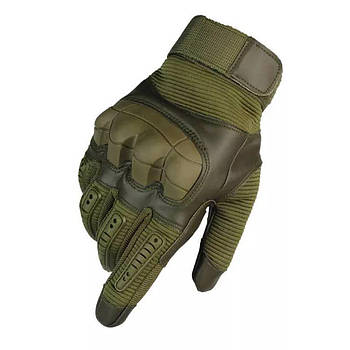 Тактичні рукавиці штурмові для військових з пальцями Gloves FF3 у кольорі олива