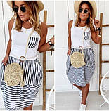 📌 Жіноче літнє плаття в смужку, міді, з кишенями | Полосата сукня морська на літо "Liana" | Норма, фото 3