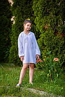 Детская хлопковая белая пляжная туника для девочки с длинными рукавами 134-146