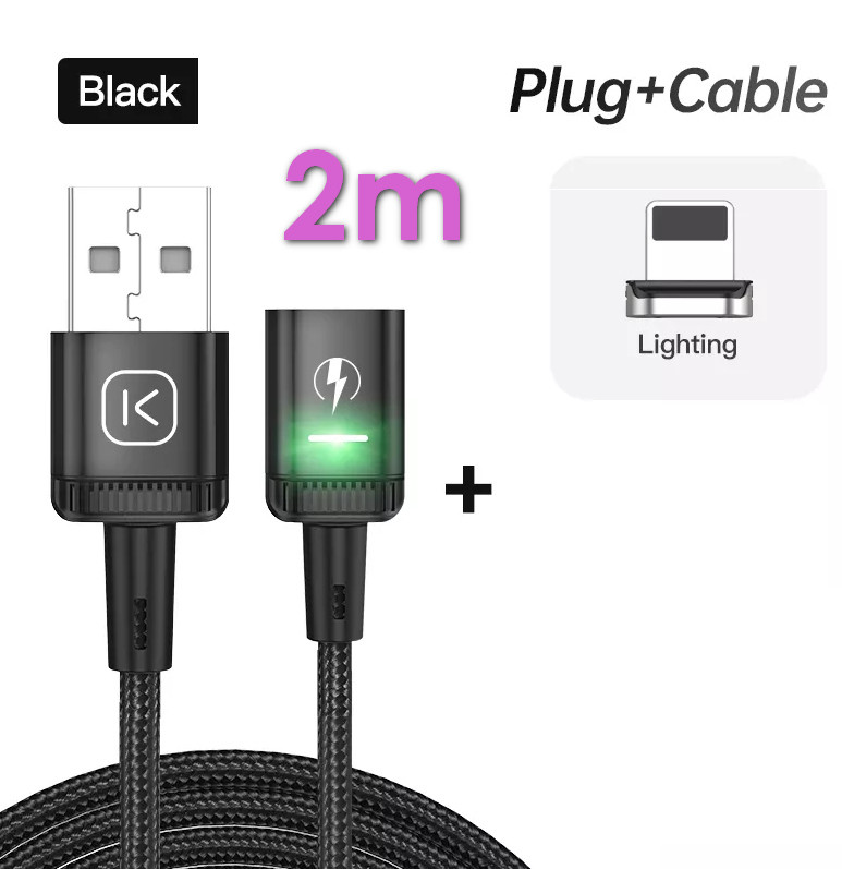 Магнітний кабель USB - Apple Lightning (2 м) 3 A Quick Charge швидкої зарядки і передачі даних телефону для смартфона iPhone, фото 1