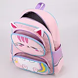 Шкільний рюкзак, портфель 1-3 клас для дівчаток із котиком ортопедичний + брелок Єдиноріг — Рожевий, фото 7