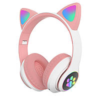 Дитячі бездротові блютуз-навушники світні з котячими вушками CAT EAR рожеві (GS-56102)