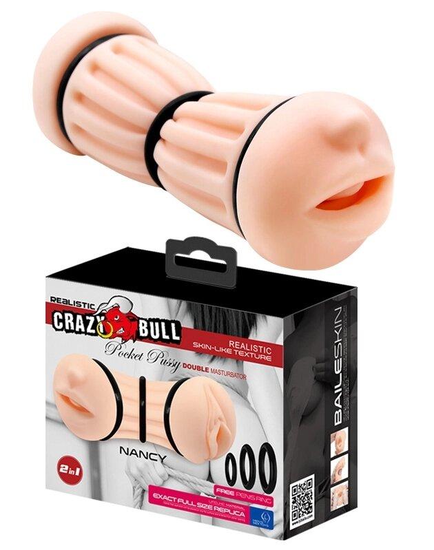 Мастурбатор з двома входами піхви та рота Crazy Bull - NANCY Pocket кицька DOUBLE MASTURBATOR, фото 1