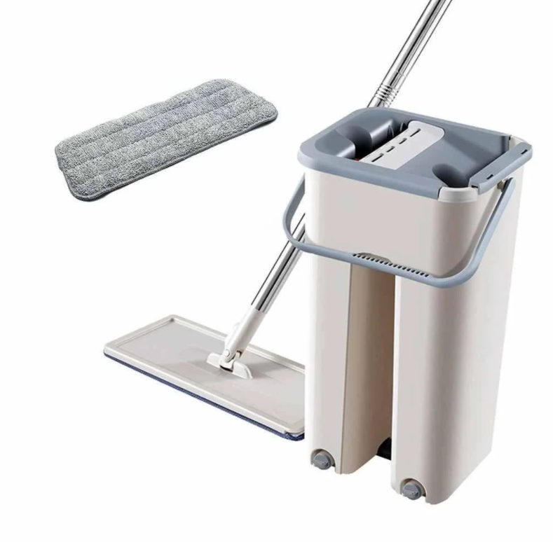 Швабра і Ведро Велике Scratch Cleaning Mop зі складною ручкою і системою віджиму, дві насадки мікрофібри