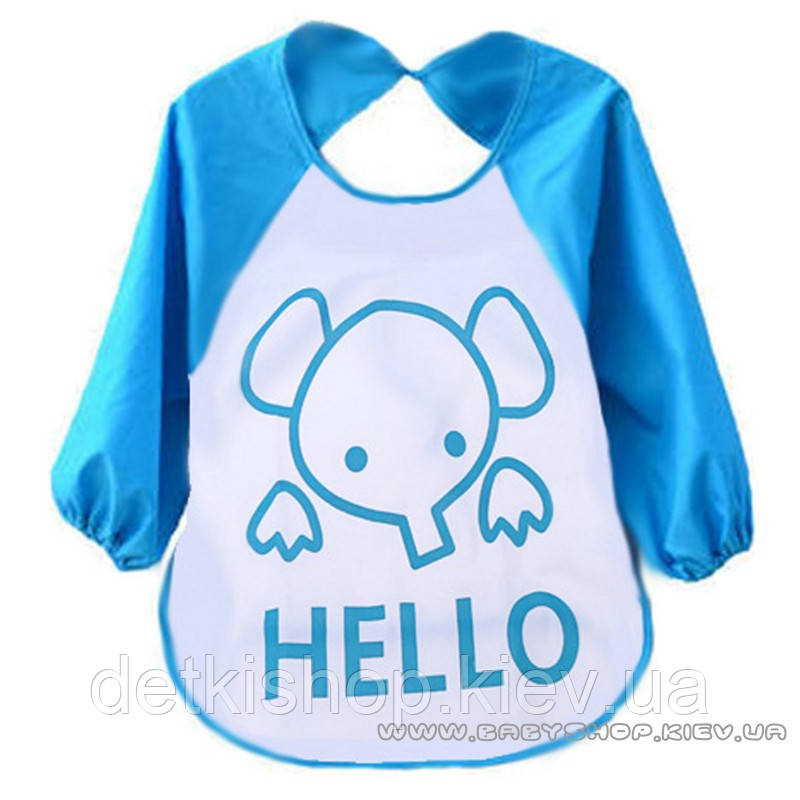 Слинявчик із рукавами Hello (блакитний слоненя), фото 1