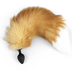 Силіконова анальна пробка з хвостом з натурального хутра Art of Sex size M Foxy fox
