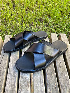 Шльопанці чоловічі ShoesBand Чорні Натуральні шкіряні з шкіряною устілкою 44 (29 см) (S80061)