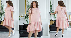 Літнє вільне коротке плаття великих розмірів із кишенями та вирізом на спинці (р.50-54). Арт-4324/7