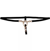 Еротичні трусики з камінцями чорного кольору - розмір універсальний (на резинці)