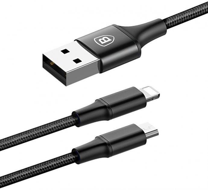 Кабель зарядный Baseus Rapid Series 2-in-1 Cable MicroUSB+Lightning 3A 1.2 м Black (CAML-SU01), фото 1