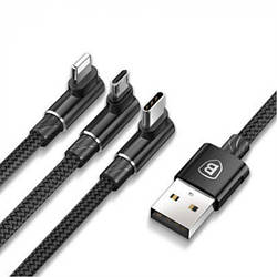 Кабель зарядний Baseus Usb Cable to Lightning/microUSB/USB-C Mvp кутові конектори 1.2 м Black (CAMLT-AWZ01)