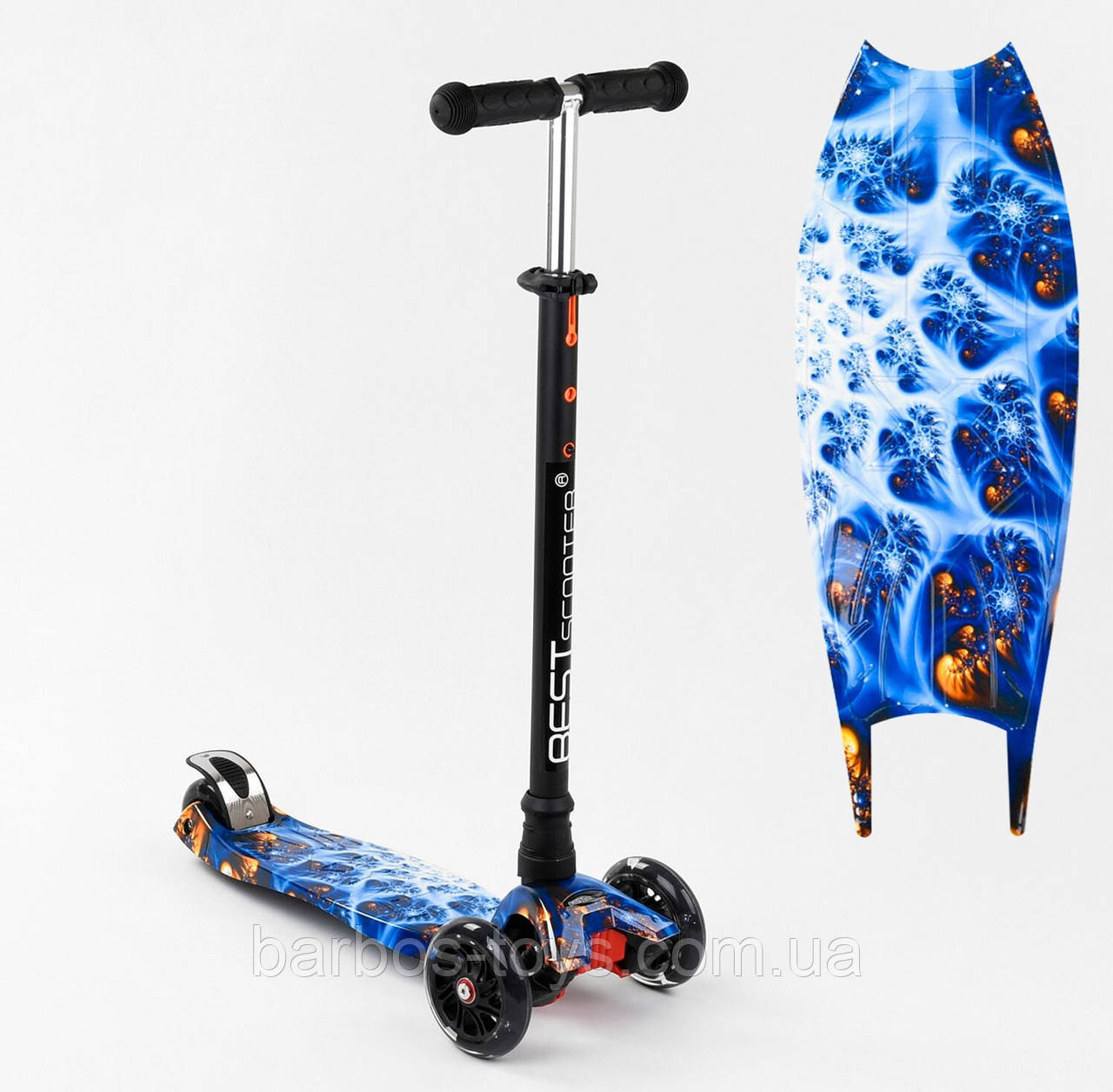 Самокат дитячий триколісний А 25770/779-1505 "Best Scooter" складаний міцний зі світними колесами, фото 1