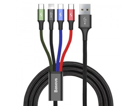 Кабель зарядний Baseus 4 в 1 Type-C/Micro USB (2 шт) /Lightning 3.5 А 1.2 м Black (CA1T4-P01)