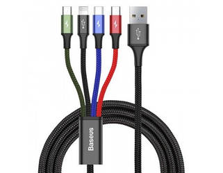 Кабель зарядний Baseus 4 в 1 Type-C/Micro USB (2 шт) /Lightning 3.5 А 1.2 м Black (CA1T4-P01)