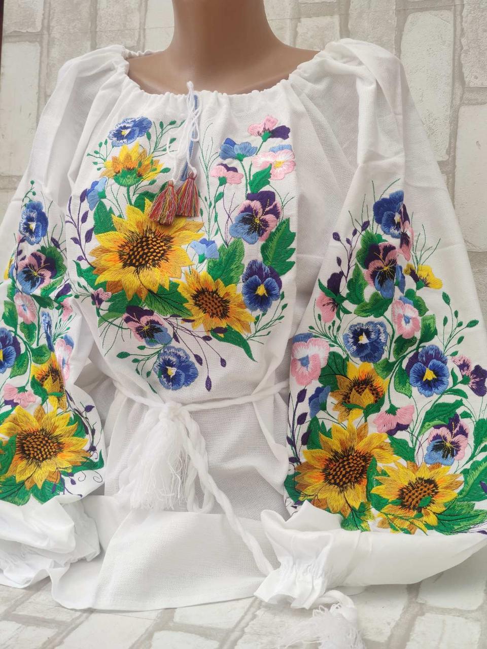 Жіноча вишинка на былому домотканому полотні, 3XL - 4ХL розмір, фото 1