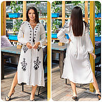 Женский элегантный красивый нарядный белый с вышивкой халат в китайском стиле.