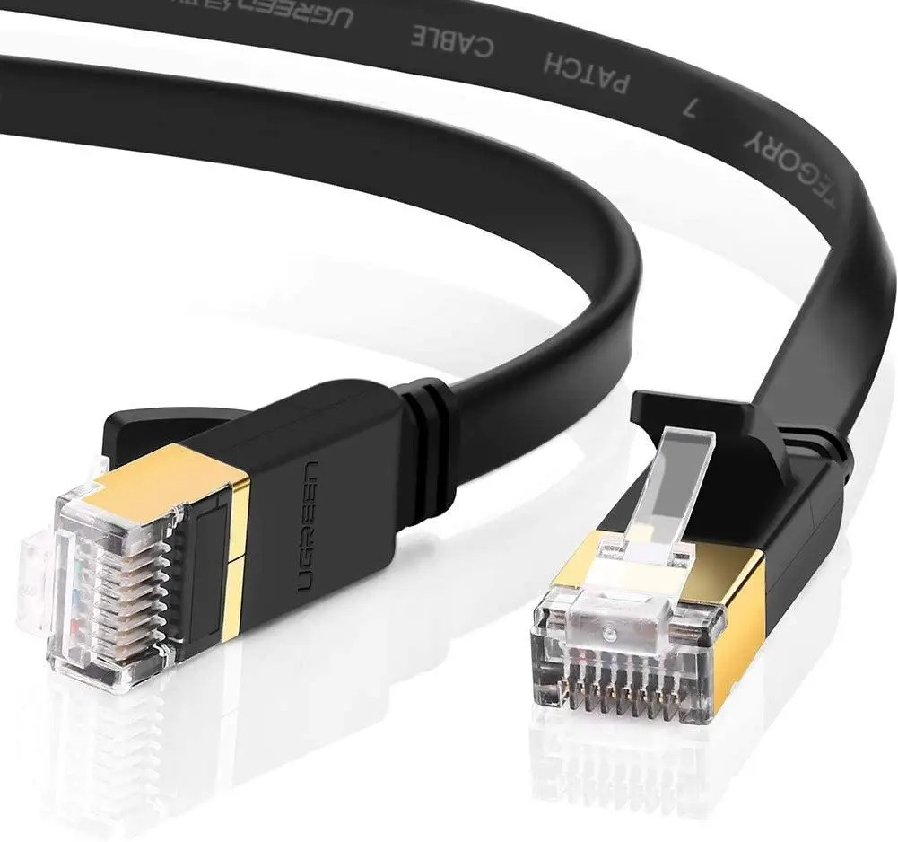 Патч-корд Ugreen мережевий кабель 10 Гбіт/с Ethernet RJ45 Cat 7 плоский 1М Black (NW107) 11260, фото 1
