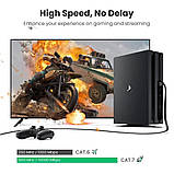 Патч-корд Ugreen мережевий кабель 10 Гбіт/с Ethernet RJ45 Cat 7 плоский 1М Black (NW107) 11260, фото 6