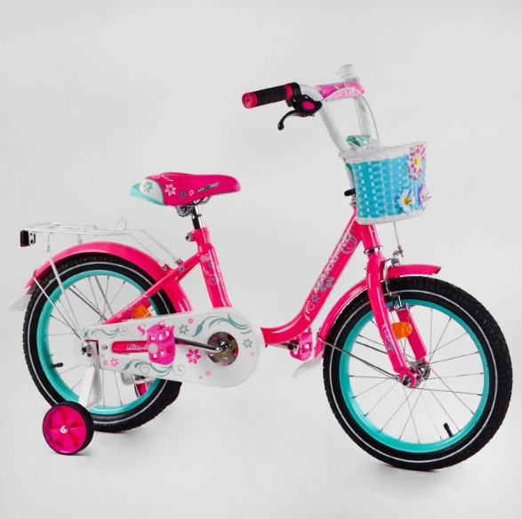 Двоколісний велосипед Corso SOFIA-N 16-1 діаметр коліс 16", обладнаний страхувальними колесами, ручне гальмо