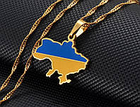 Кулон Карта Украины RESTEQ золотого цвета 60 см. Подвеска в форме карты Украины. Кулон флаг Украины
