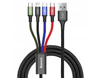 Кабель зарядний Baseus 4 в 1 Type-C/Micro USB (2 шт) /Lightning 3.5 А 1.2 м Black (CA1T4-P01)