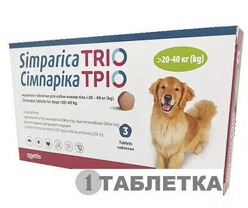 Сімпаріка Тріо таблетки для собак 20-40 кг від бліх, кліщів і гельмінтів 1 таблетка Zoetis (термін  до 12,2026
