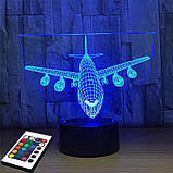 3D світильник з пультом і акумулятором 3D Lamp Літак (LP-59849), фото 3