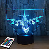 3D світильник з пультом і акумулятором 3D Lamp Літак (LP-59849), фото 9