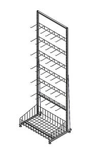 Стелаж "Єва-60" - 6 секцій одинарних гачків та кошик прямий