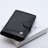 Чорне вертикальне портмоне з натуральної шкіри з блоком для документів ST Leather ST101, фото 3