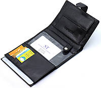 Чорне вертикальне портмоне з натуральної шкіри з блоком для документів ST Leather ST101, фото 4