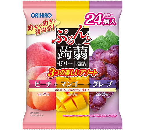 Orihiro Purun and Konjac Jelly Виноград, персик, манго, натуральні соки в желе з Конняку, 24 пакетики по 20 г