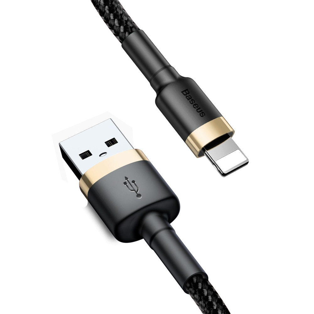 Кабель Baseus Cafule Lightning Cable 2.4A 1m Gold-Black Черный с золотым CALKLF-BV3, фото 5