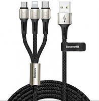 Кабель Baseus Сaring Touch Selection 3 in 1 Cable USB to Type-C/Lightning/MicroUSB 3.5A 1.2m CAMLT-GH01 Black