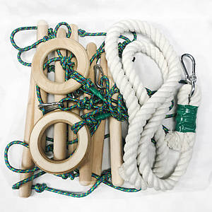 Дитячий навісний набір-2,5 метра (кільця,канат, сходи) DNN-2,5М (зелений)