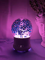 Зволожувач повітря, аромалампа з живими синіми квітами Гіпсофіла, нічник з LED-підсвічуванням у подарунок