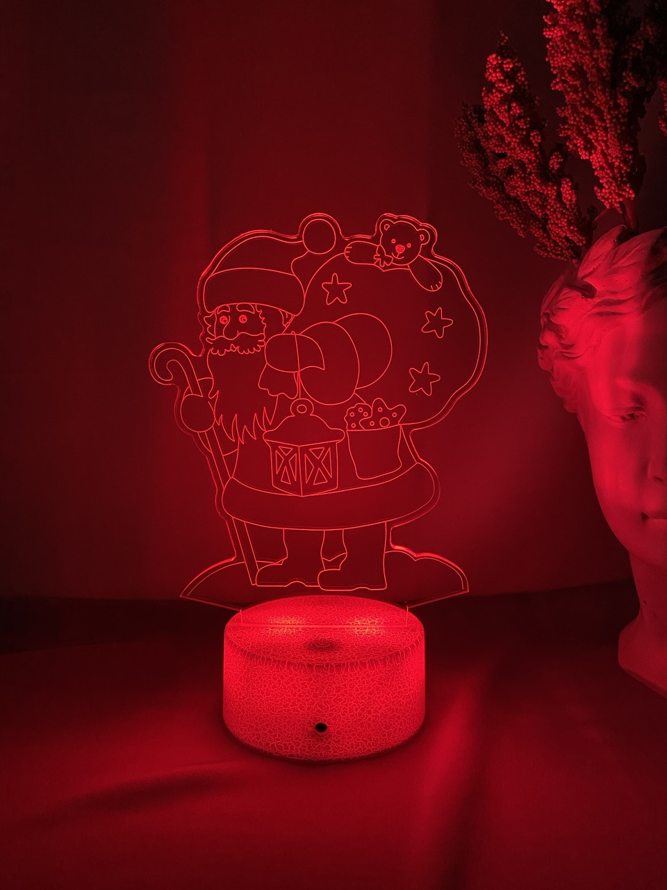 3d-лампа Санта Клаус з мішком подарунків, подарунок на Новий рік, світильник або нічник, 7 кольорів та 4 режими, таймер, фото 1