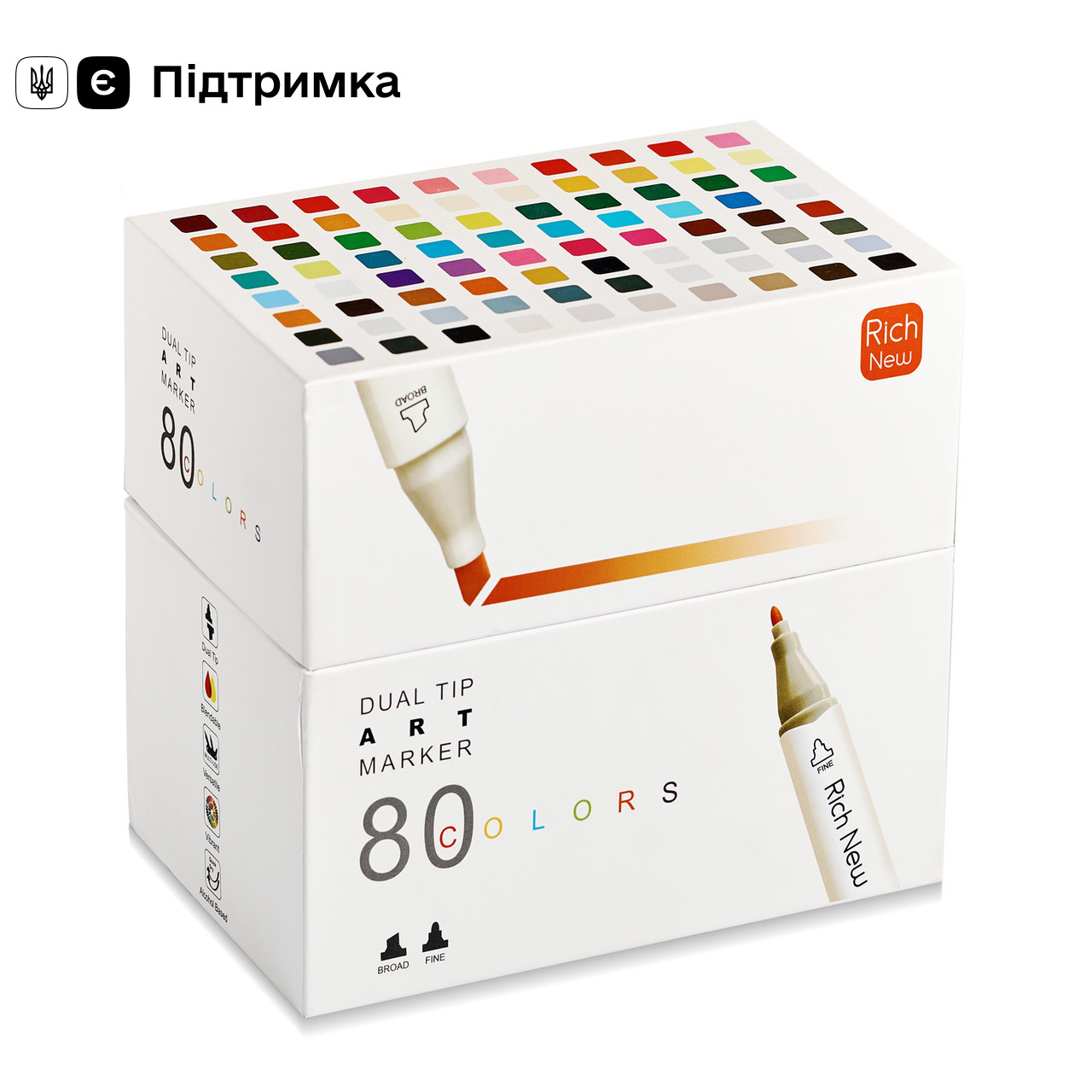 Професійні маркери 80 штук Rich New для скетчингу на спиртовій основі, Набір фломастерів для художників