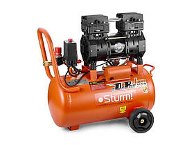 Компресор 24 л, 1.5 кВт, 8 атм, 209 л/хв, малошумний, безоливний, 2 циліндр Sturm AC93224OL (читати