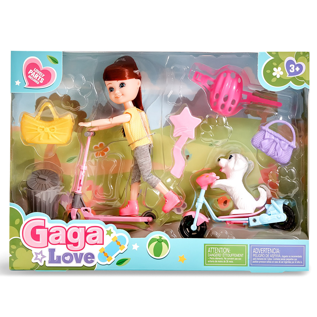 Игровой набор с куклой и собакой на самокате Gaga & Love.Набор для девочки кукла с питомцем.