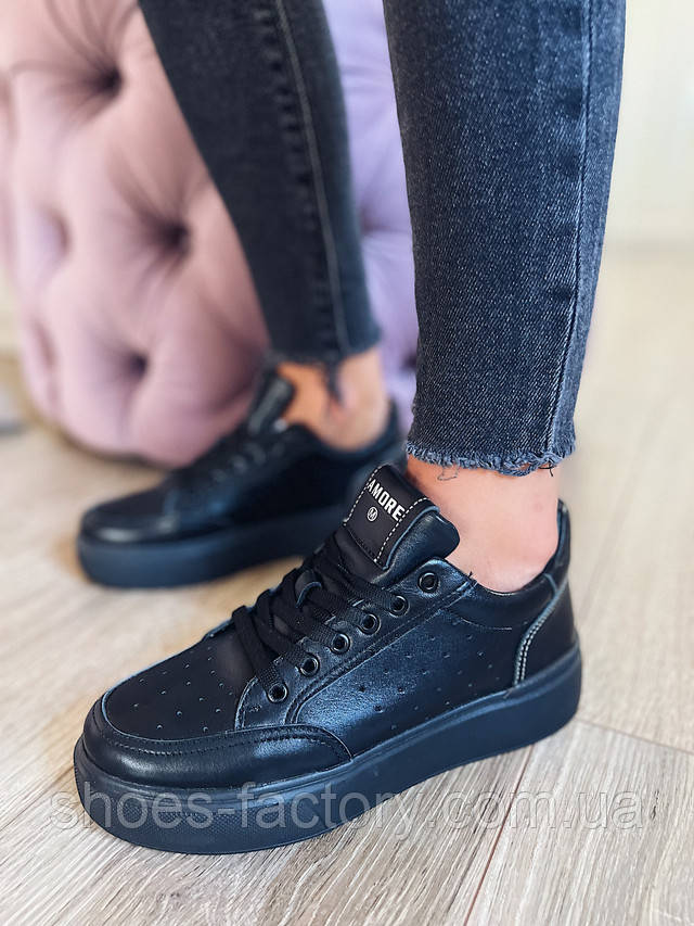 Женские кеды черные кожаные Ditas