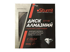 Диск алмазний суцільний супертонкий (200x25.4 мм) Sturm 5171106 (читувати опис)
